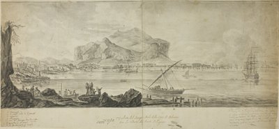 Utsikt över staden och hamnen i Palermo med utsikt över Monte Pellegrino av Adrien Manglard