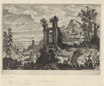 Landskap med björnjakt av Aegidius Sadeler (II) (rejected attribution)