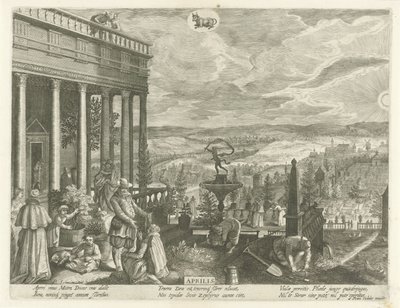 april Aprilis (titel på objekt) De tolv månaderna (serietitel) av Egidius  Sadeler (II)