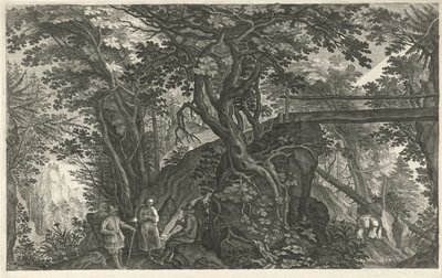 Skogslandskap med en bro Åtta landskap i Böhmen (serietitel) av Egidius  Sadeler (II)