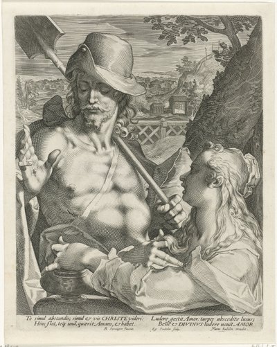 Kristus visar sig som trädgårdsmästare för Maria Magdalena (Noli mi tangere) av Egidius  Sadeler (II)