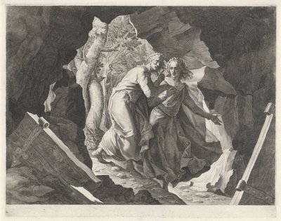 Dante och Virgil går in i helvetet genom en port av Egidius  Sadeler (II)