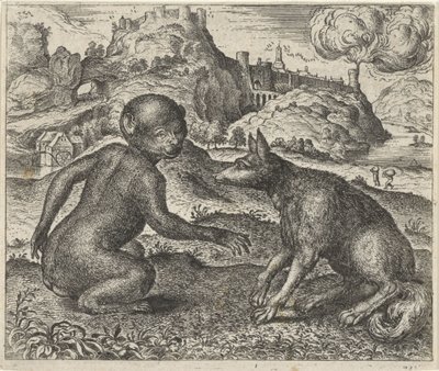 Fabel om apan och räven av Egidius  Sadeler (II)