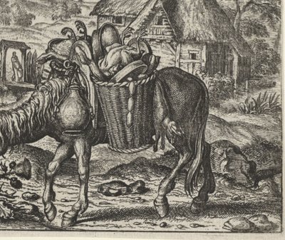 Fabel om åsnan lastad med delikatesser av Egidius  Sadeler (II)