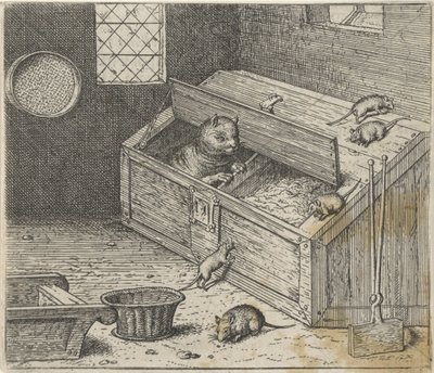 Fabel om den gamla katten och mössen av Egidius  Sadeler (II)