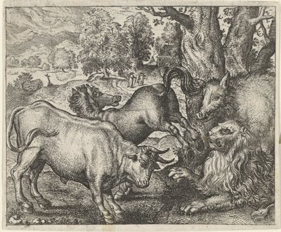 Fabel om det gamla lejonet av Egidius  Sadeler (II)
