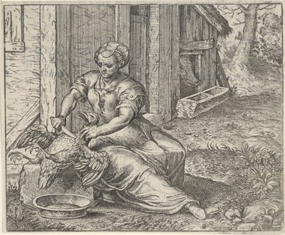 Fabel om kvinnan och hönan av Egidius  Sadeler (II)