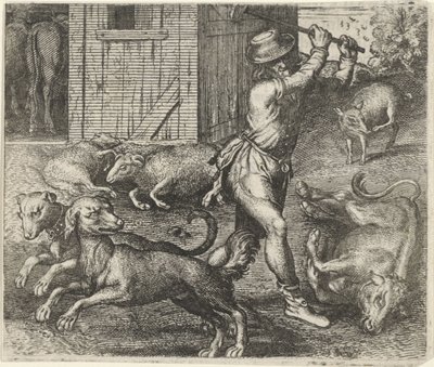 Fabel om en bonde och hans hundar av Egidius  Sadeler (II)