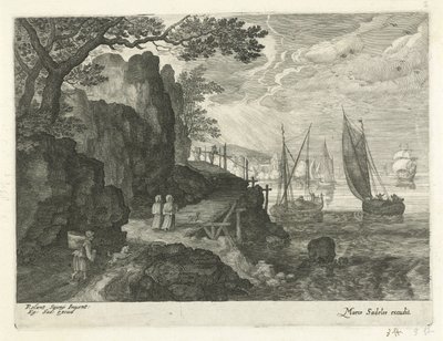 Utsikt över en hamn Landskap från Tyrolen (serietitel) av Egidius  Sadeler (II)