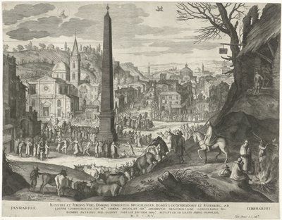 januari och februari De tolv månaderna i sex italienska landskap (serietitel) av Egidius  Sadeler (II)