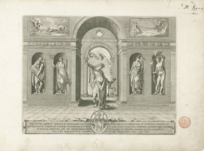 Janus och de fyra årstiderna Titelbild på en serie om de tolv månaderna De tolv månaderna (serietitel) av Egidius  Sadeler (II)