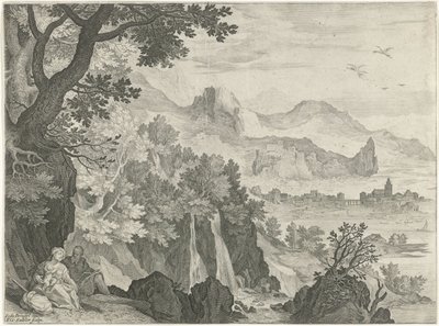 Landskap med lugnet under flygningen till Egypten av Egidius  Sadeler (II)