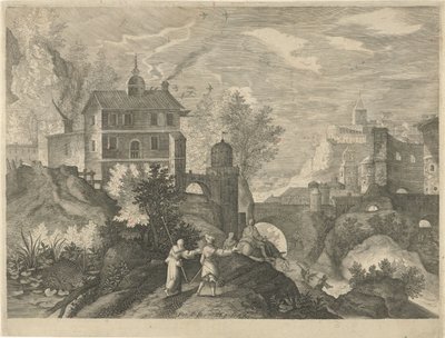 Landskap med stenbro Åtta bohemiska landskap (serietitel) av Egidius  Sadeler (II)