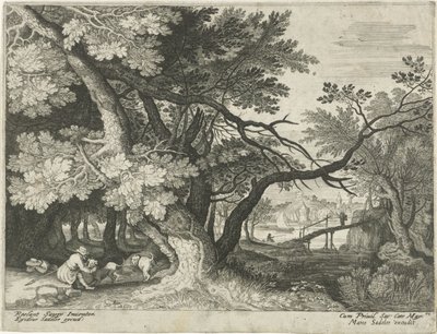 Landskap med två jägare Landskap från Tyrolen (serietitel) av Egidius  Sadeler (II)
