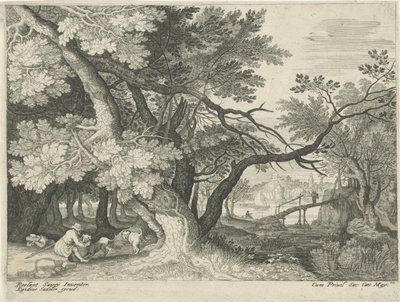 Landskap med två jägare Landskap från Tyrolen (serietitel) av Egidius  Sadeler (II)