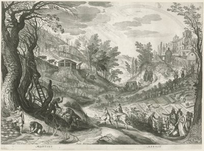 mars och april De tolv månaderna i sex italienska landskap (serietitel) av Egidius  Sadeler (II)