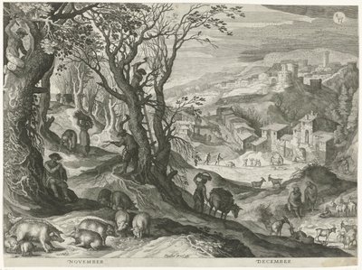 november och december De tolv månaderna i sex italienska landskap (serietitel) av Egidius  Sadeler (II)