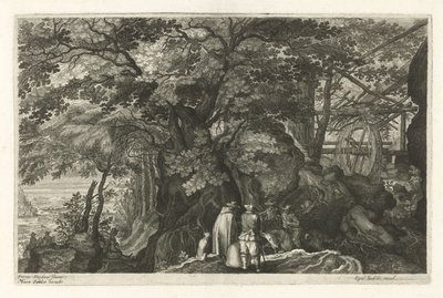 Flod med stenar och en vattenkvarn Åtta landskap i Böhmen (serietitel) av Egidius  Sadeler (II)