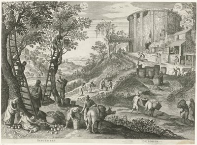 september och oktober De tolv månaderna i sex italienska landskap (serietitel) av Egidius  Sadeler (II)