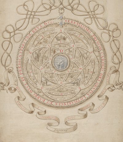 Anagram till ära av Charles III, hertig av Lorraine och Bar, ca. 1595-1605. av Aegidius Sadeler II
