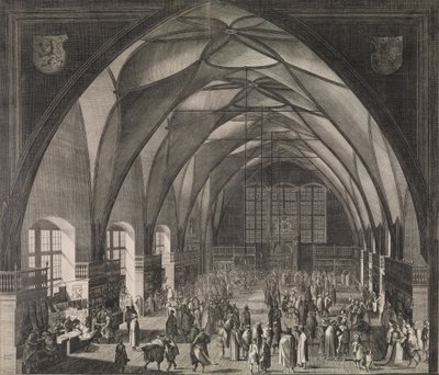 Interiörvy av Vladislav Hall på Pragborgen under den årliga mässan, 1607., 1607. av Aegidius Sadeler II