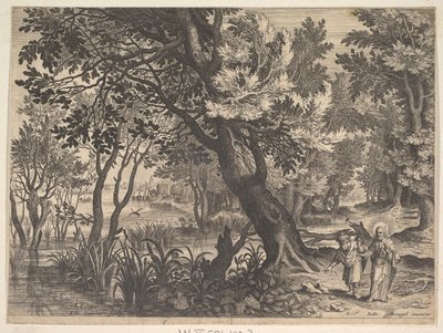 Landskap med Kristus frestad av djävulen.n.d. av Aegidius Sadeler II