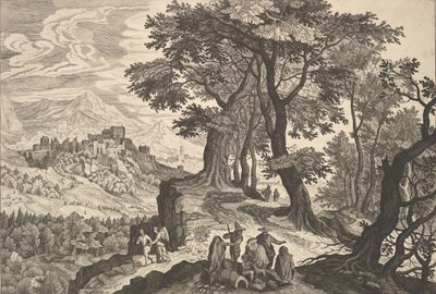 Landskap med Tobias och ängeln och zigenare. av Aegidius Sadeler II