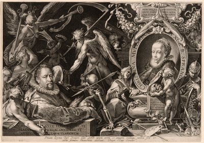 Porträtt av Bartolomaeus Spranger med en allegori över hans hustrus död, Christina Müller av Aegidius Sadeler II