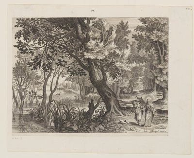 Riverscape med The Temptation of Christ (Kristi frestelse) av Aegidius Sadeler II