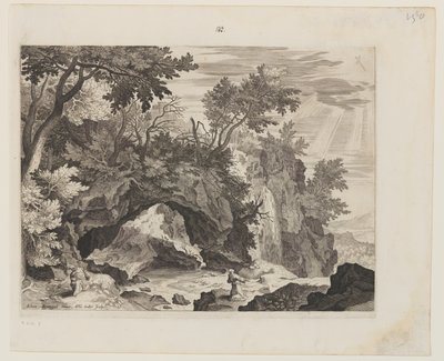 Rocky Landscape med Stigmatiseringen av St. av Aegidius Sadeler II