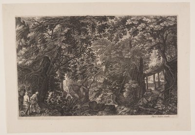 Åttonde scenen: En skog med en träbro, ur Åtta scener från Böhmen av Aegidius Sadeler II