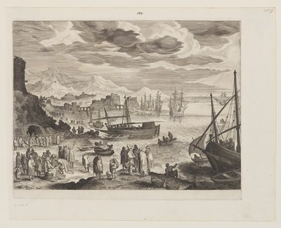 Havsstrand med fiskare och fiskhandlare av Aegidius Sadeler II