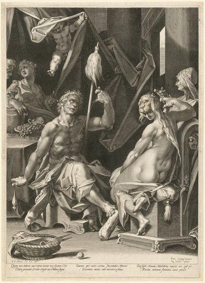 Hercules och Omphale av Aegidius Sadeler II, after Bartholomaeus Spranger