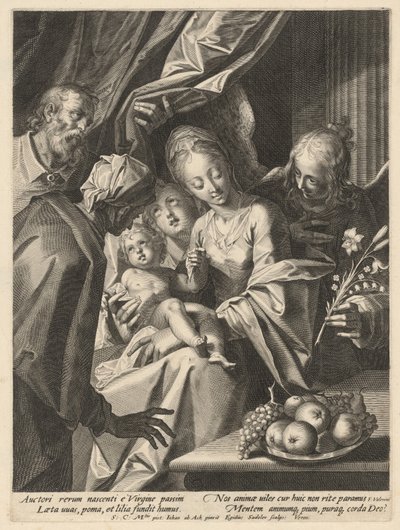 Den heliga familjen med Saint Anne och två änglar av Aegidius Sadeler II, after Hans von Aachen