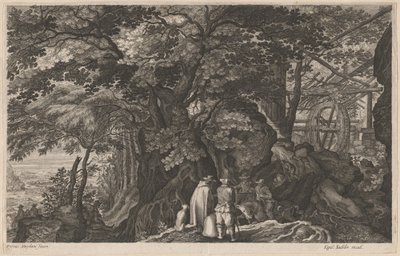 Forntida träd vid en bergvattenkvarn av Aegidius Sadeler II after Pieter Stevens
