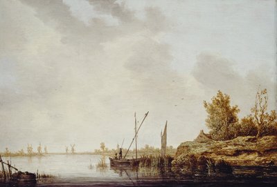 En flodscen med avlägsna väderkvarnar, c.1640-42 av Aelbert Cuyp