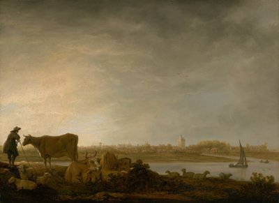 En utsikt över Vianen med en herde och boskap vid en flod, ca. 164345. av Aelbert Cuyp
