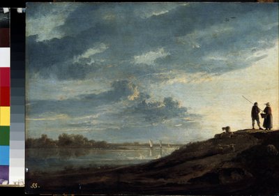 Solnedgång över en flod Målning av Albert (Aelbert eller Aelbrecht) Cuyp (1620-1691) cirka 1650 Mått 38,5x53 cm Eremitagemuseet, Sankt Petersburg av Aelbert Cuyp