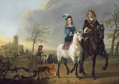 Dam och herre till häst, ca. 1655, omarbetad 16601665. av Aelbert Cuyp