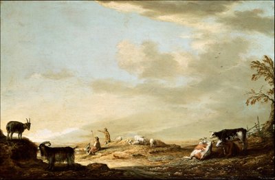 Landskap med nötkreatur och figurer av Aelbert Cuyp