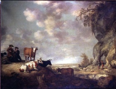 Landskap med herdsmen som gör musik av Aelbert Cuyp