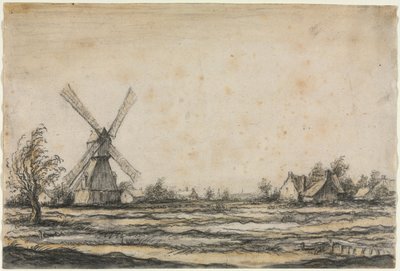 Landskap med en väderkvarn nära en bondgård, 1642-1644. av Aelbert Cuyp