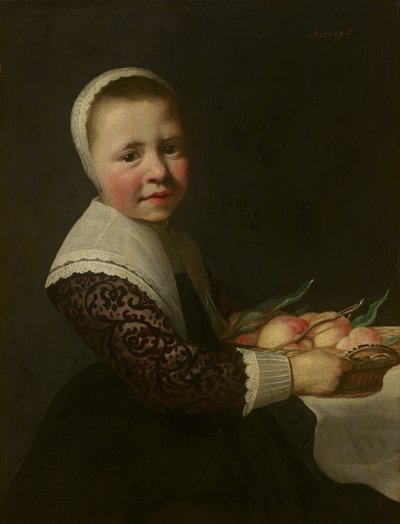 Porträtt av en flicka med persikor av Aelbert Cuyp