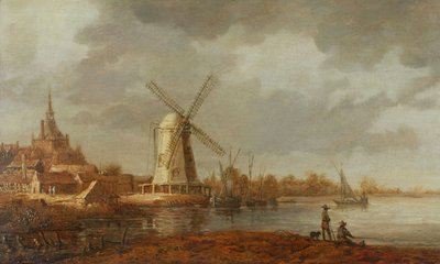 Flodscen med utsikt över Dordrecht (olja på panel) av Aelbert Cuyp