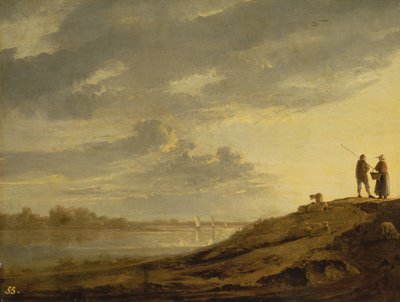 Solnedgång över en flod, 1650-tal (panel) av Aelbert Cuyp