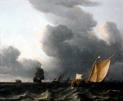 Två holländska Smalschips och en krigsman (olja på duk) av Aernout Smit
