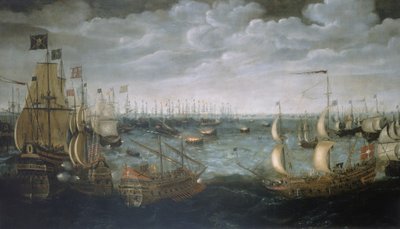Sjösättning av eldskepp mot den spanska armadan, 7 augusti 1588, ca 1590 (olja på duk) av Aert Anthonisz