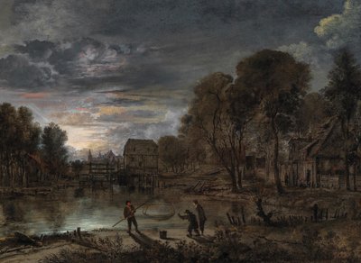 Ett nattlandskap med fiskare. av Aert van der Neer