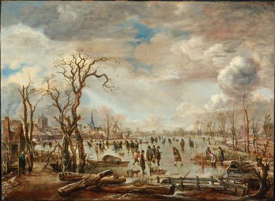 Vinterlandskap med isnöjen, ca. 1655 av Aert van der Neer