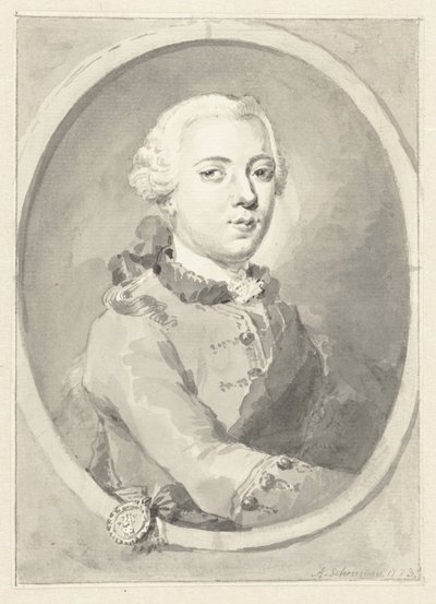 Porträtt av William V, Prince of Orange-Nassau, höger, i oval av Aert Schouman